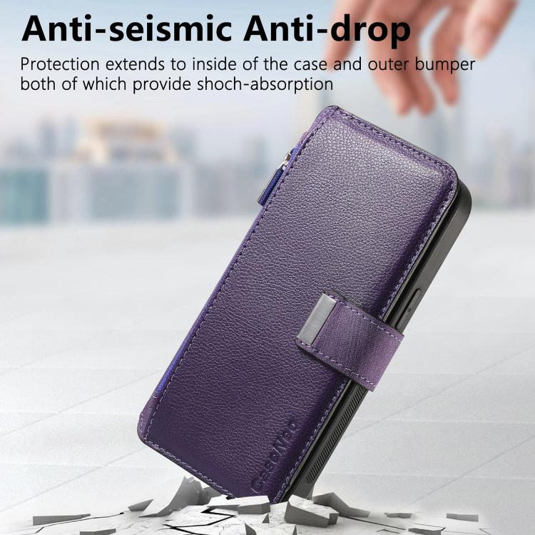 Funda Neo MagSafe RFID antirrobo con cremallera para Samsung Galaxy A06, de cuero estilo retro (morado)