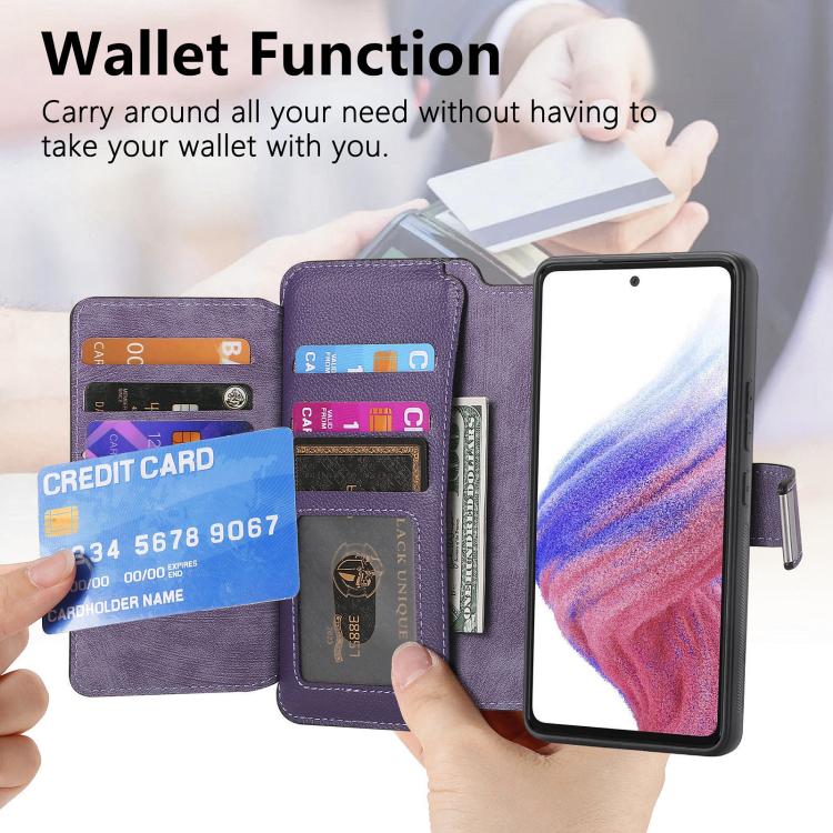 Funda Neo MagSafe RFID antirrobo con cremallera para Samsung Galaxy A06, de cuero estilo retro (morado)