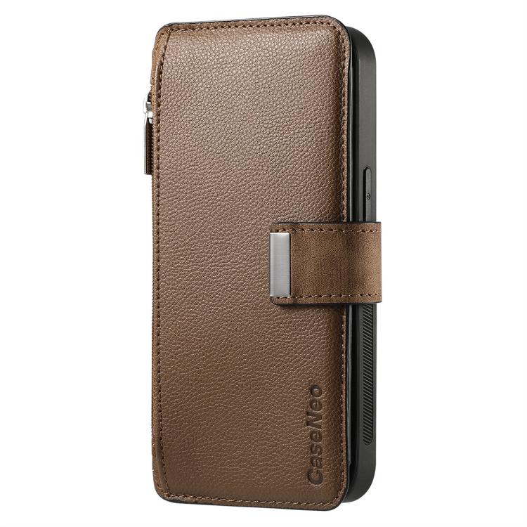 Funda Neo MagSafe RFID antirrobo con cremallera para Samsung Galaxy A56 5G, estilo billetera de cuero retro (marrón)