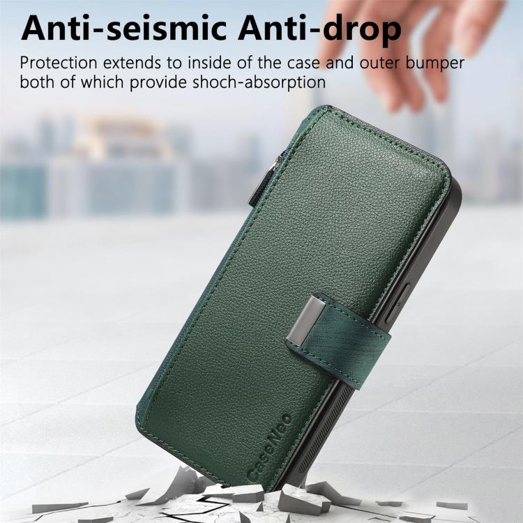 Funda Neo MagSafe RFID antirrobo con cremallera para Samsung Galaxy A56 5G, de cuero estilo retro (verde)