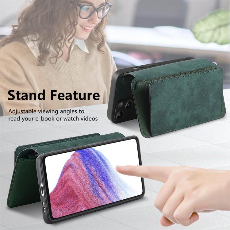 Funda Neo MagSafe RFID antirrobo con cremallera para Samsung Galaxy A56 5G, de cuero estilo retro (verde)