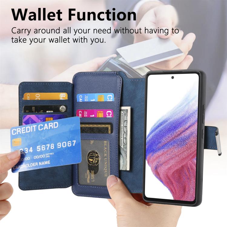 Funda Neo MagSafe RFID antirrobo con cremallera para Samsung Galaxy A36 5G, de cuero estilo retro (azul)