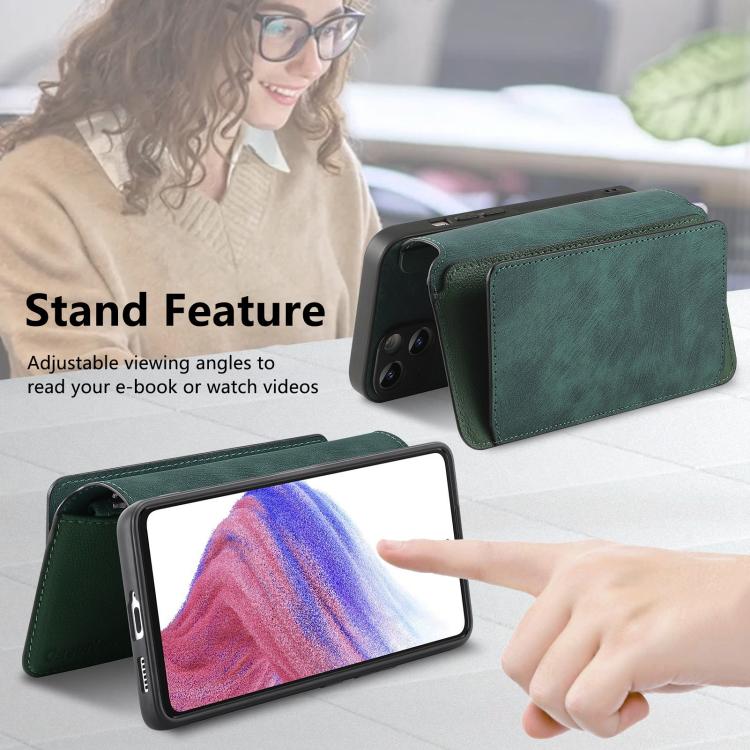 Funda Neo MagSafe RFID antirrobo con cremallera para Samsung Galaxy A16, de cuero estilo retro (verde)