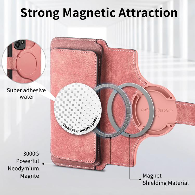 Funda Neo MagSafe RFID antirrobo con cremallera para Samsung Galaxy A16, funda de cuero estilo retro (rosa)