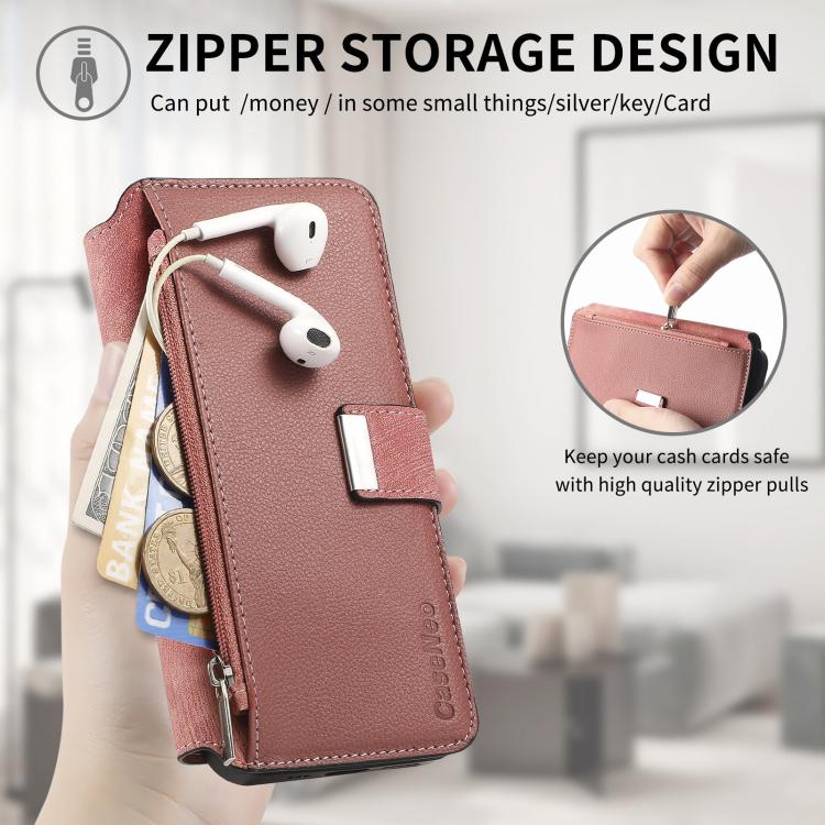 Funda Neo MagSafe RFID antirrobo con cremallera para Samsung Galaxy A16, funda de cuero estilo retro (rosa)