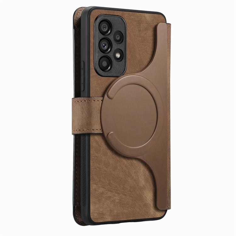 Funda Neo MagSafe RFID antirrobo con cremallera para Samsung Galaxy A53, de cuero estilo retro (marrón)