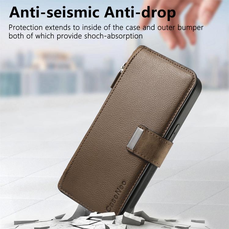 Funda Neo MagSafe RFID antirrobo con cremallera para Samsung Galaxy A53, de cuero estilo retro (marrón)
