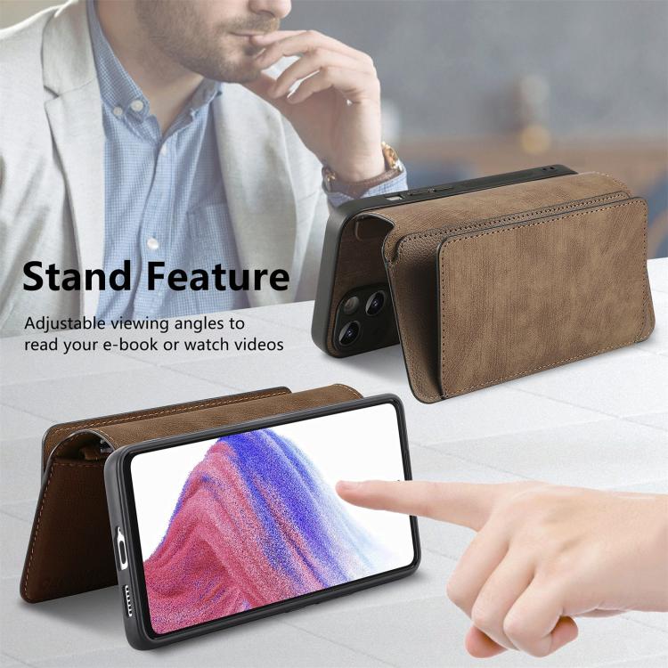 Funda Neo MagSafe RFID antirrobo con cremallera para Samsung Galaxy A53, de cuero estilo retro (marrón)