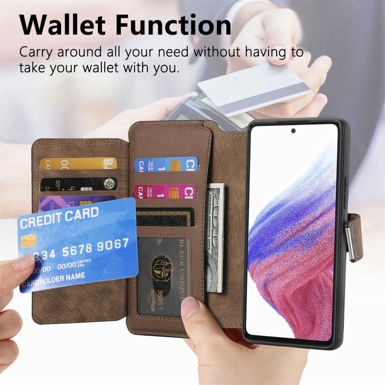 Funda Neo MagSafe RFID antirrobo con cremallera para Samsung Galaxy A53, de cuero estilo retro (marrón)