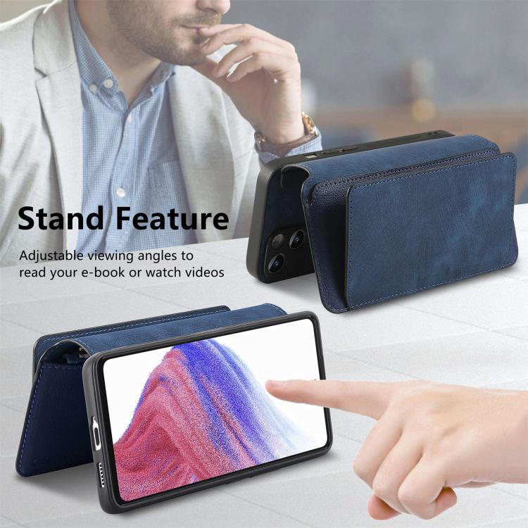 Funda Neo MagSafe RFID antirrobo con cremallera para Samsung Galaxy A53, de cuero estilo retro (azul)