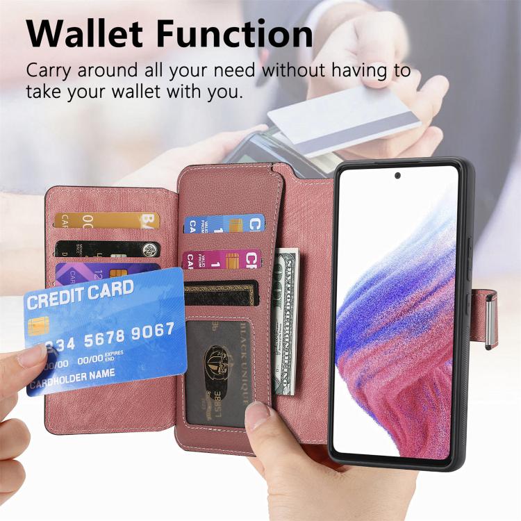 Funda Neo MagSafe RFID antirrobo con cremallera para Samsung Galaxy A53, de cuero estilo retro (rosa)
