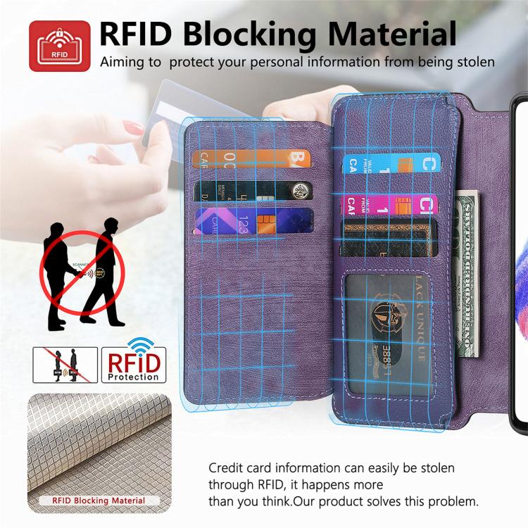Funda Neo MagSafe RFID antirrobo con cremallera para Samsung Galaxy A53, de cuero estilo retro (morado)