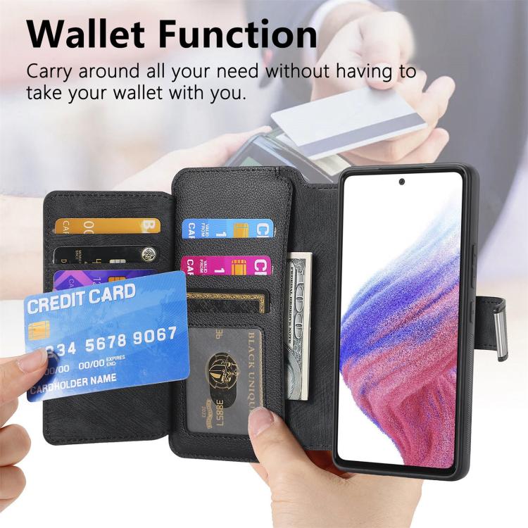 Funda Neo MagSafe RFID antirrobo con cremallera para Samsung Galaxy A14 5G, de cuero estilo retro (negro)
