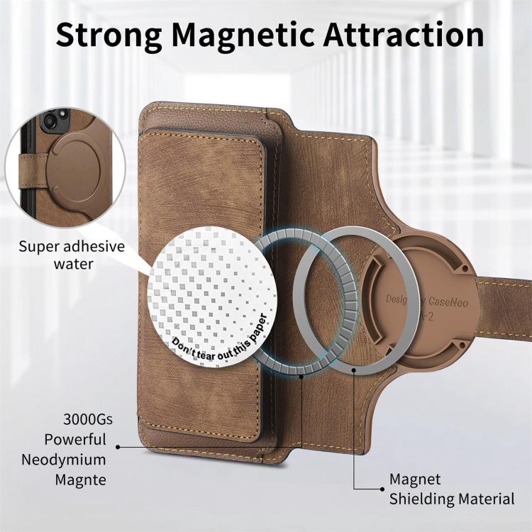 Funda Neo MagSafe RFID antirrobo con cremallera para Samsung Galaxy A14 5G, estilo billetera de cuero retro (marrón)