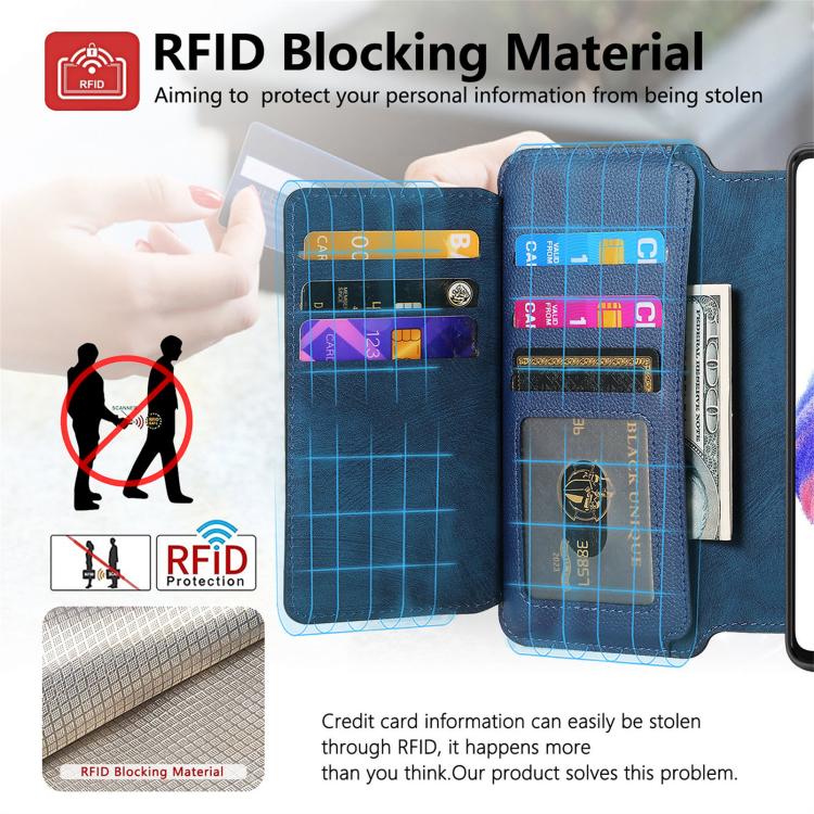 Funda Neo MagSafe RFID antirrobo con cremallera para Samsung Galaxy S25 Edge 5G, de cuero estilo retro (azul)