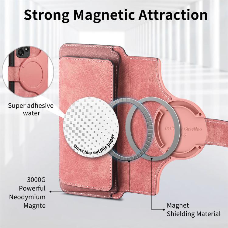 Funda Neo MagSafe RFID antirrobo con cremallera para Samsung Galaxy S25 Edge 5G, estilo retro, de cuero (rosa)