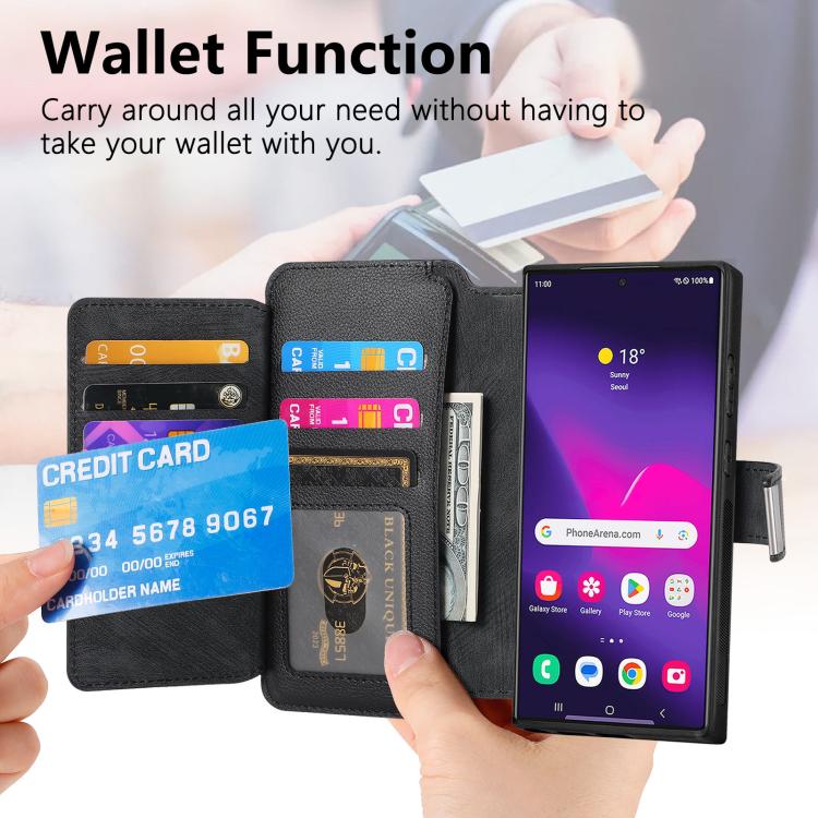 Funda Neo MagSafe RFID antirrobo con cremallera para Samsung Galaxy S25 Ultra 5G, de cuero estilo retro (negra)