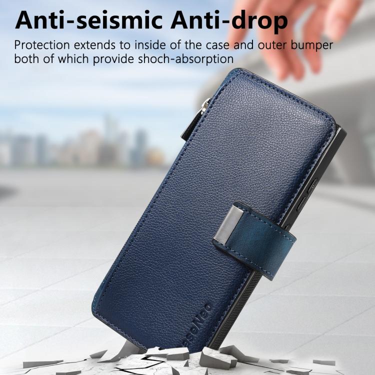Funda Neo MagSafe RFID antirrobo con cremallera para Samsung Galaxy S25 Ultra 5G, de cuero estilo retro (azul)
