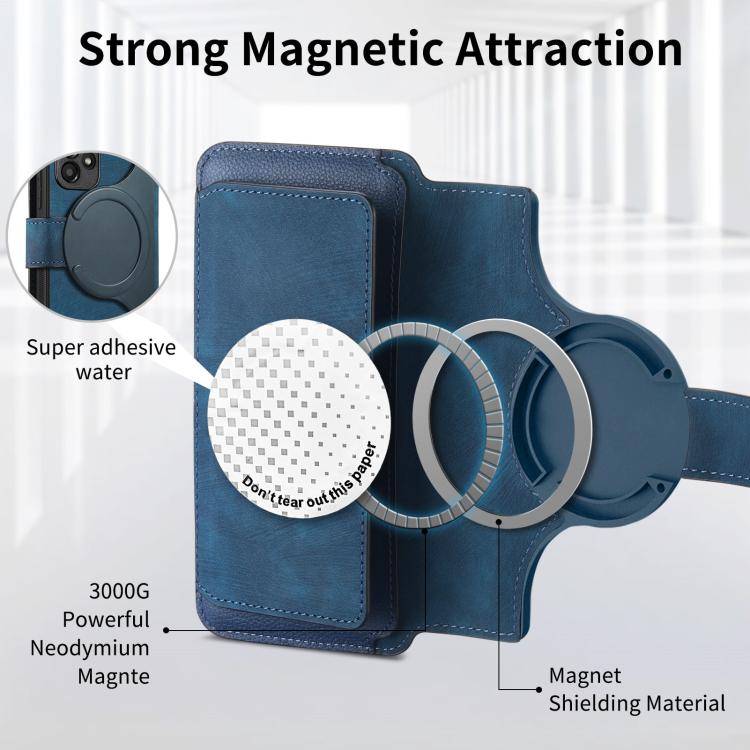 Funda Neo MagSafe RFID antirrobo con cremallera para Samsung Galaxy S25 Ultra 5G, de cuero estilo retro (azul)