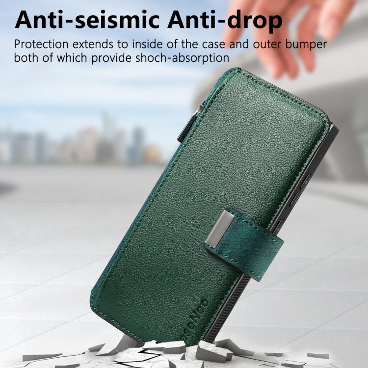 Funda Neo MagSafe RFID antirrobo con cremallera para Samsung Galaxy S25 Ultra 5G, de cuero estilo retro (verde)