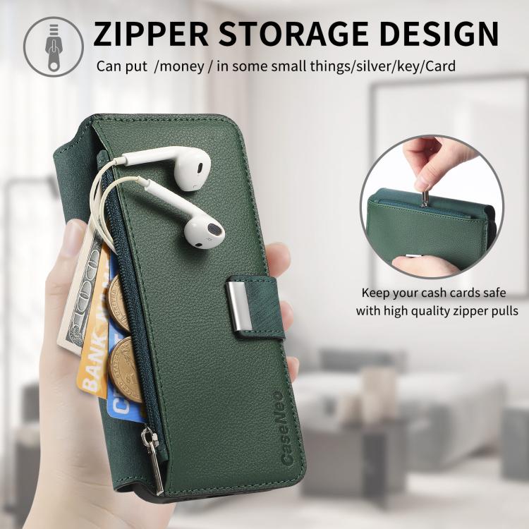 Funda Neo MagSafe RFID antirrobo con cremallera para Samsung Galaxy S25 Ultra 5G, de cuero estilo retro (verde)