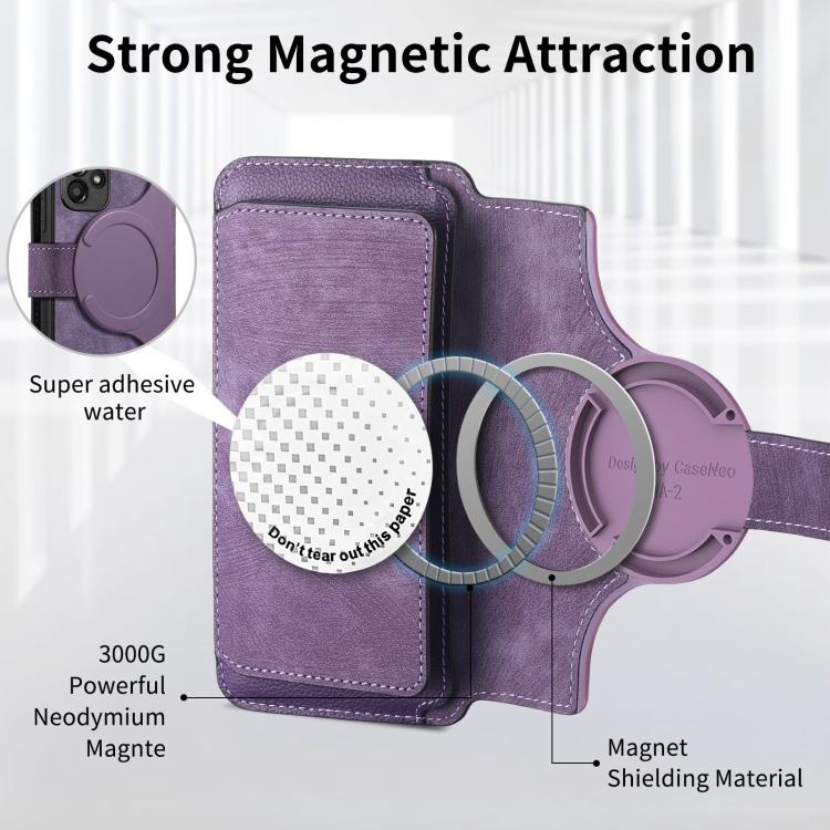 Funda Neo MagSafe RFID antirrobo con cremallera para Samsung Galaxy S25 Ultra 5G, estilo retro, de cuero (morado)