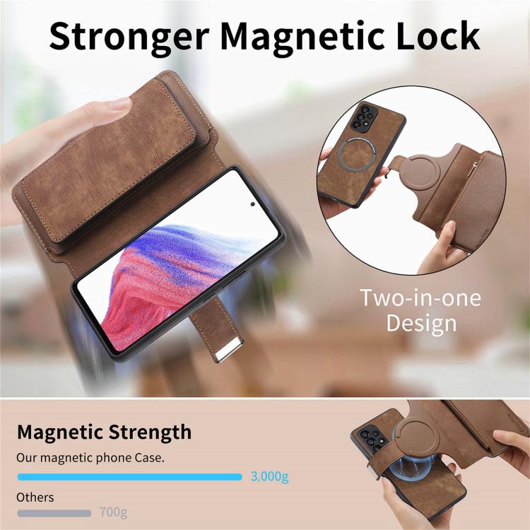 Funda Neo MagSafe RFID antirrobo con cremallera para Samsung Galaxy S24 FE 5G, estilo billetera de cuero retro (marrón)