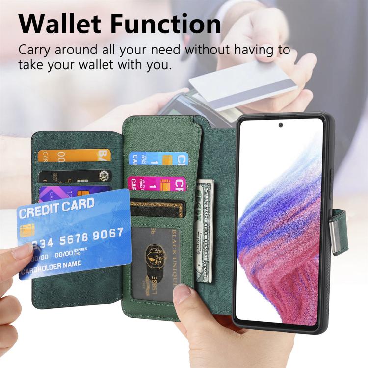 Funda Neo MagSafe RFID antirrobo con cremallera para Samsung Galaxy S24 FE 5G, de cuero estilo retro (verde)