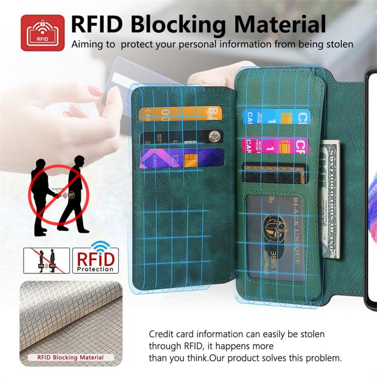 Funda Neo MagSafe RFID antirrobo con cremallera para Samsung Galaxy S24 FE 5G, de cuero estilo retro (verde)