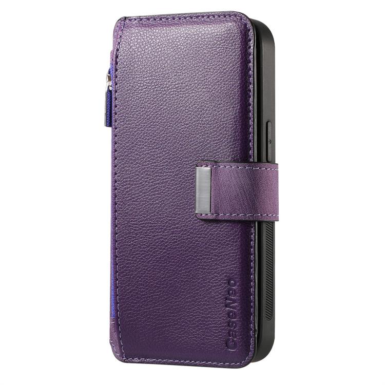 Funda Neo MagSafe RFID antirrobo con cremallera para Samsung Galaxy S24 FE 5G, estilo retro, de cuero (morado)