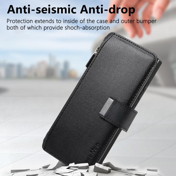 Funda Neo MagSafe RFID antirrobo con cremallera para Samsung Galaxy S24 Ultra 5G, de cuero estilo retro (negra)