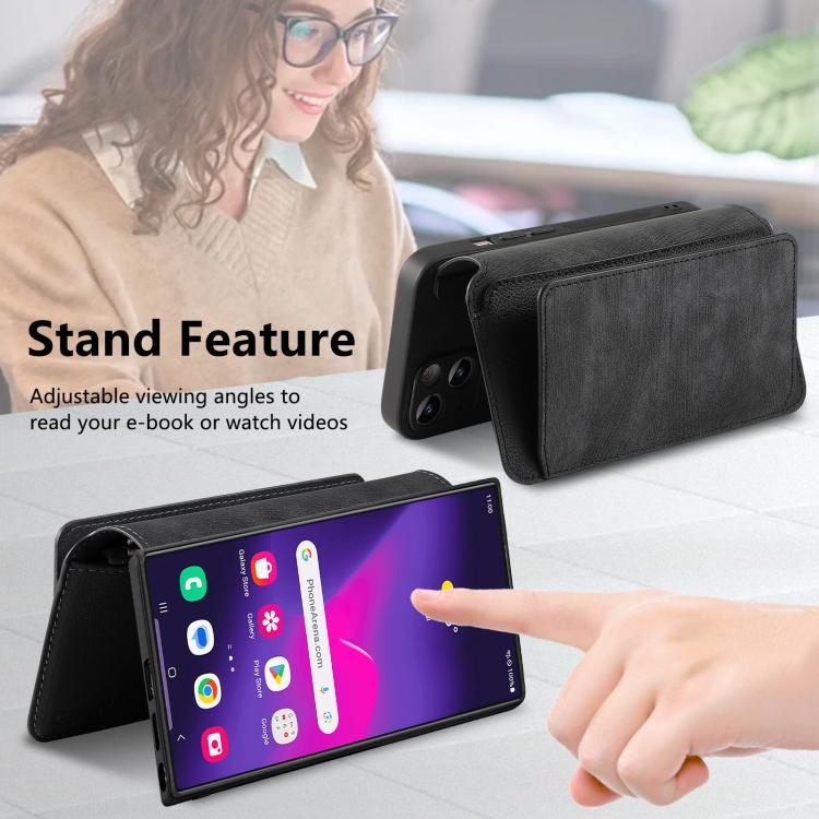 Funda Neo MagSafe RFID antirrobo con cremallera para Samsung Galaxy S24 Ultra 5G, de cuero estilo retro (negra)