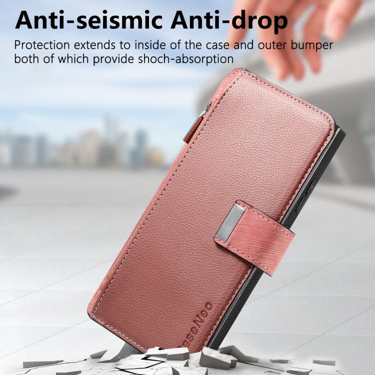 Funda Neo MagSafe RFID antirrobo con cremallera para Samsung Galaxy S24 Ultra 5G, estilo retro, de cuero (rosa)