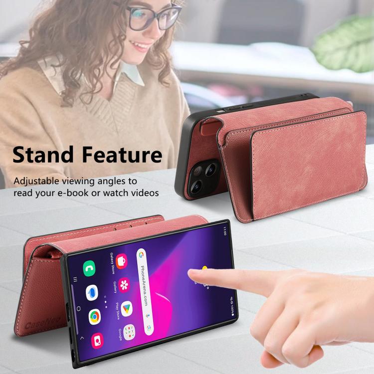 Funda Neo MagSafe RFID antirrobo con cremallera para Samsung Galaxy S24 Ultra 5G, estilo retro, de cuero (rosa)