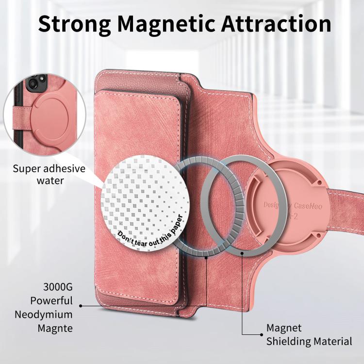 Funda Neo MagSafe RFID antirrobo con cremallera para Samsung Galaxy S24 Ultra 5G, estilo retro, de cuero (rosa)