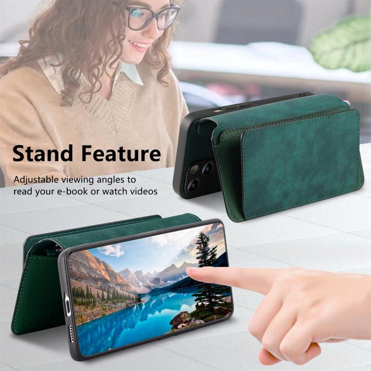 Funda Neo MagSafe RFID antirrobo con cremallera para Samsung Galaxy S23 5G, de cuero estilo retro (verde)