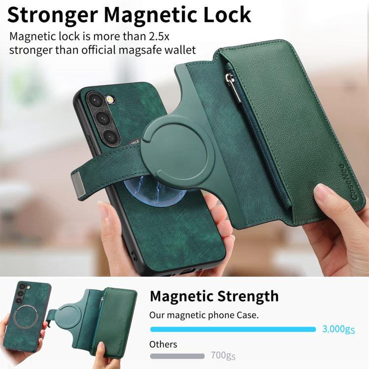 Funda Neo MagSafe RFID antirrobo con cremallera para Samsung Galaxy S23 5G, de cuero estilo retro (verde)