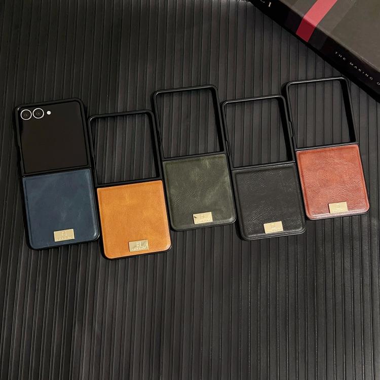 Funda de PU con textura Crazy Horse para Samsung Galaxy Z Flip7 5G (negra)