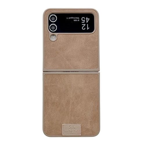 Funda de piel de cordero y corcho para Samsung Galaxy Z Flip3 5G, color marrón (borde marrón)
