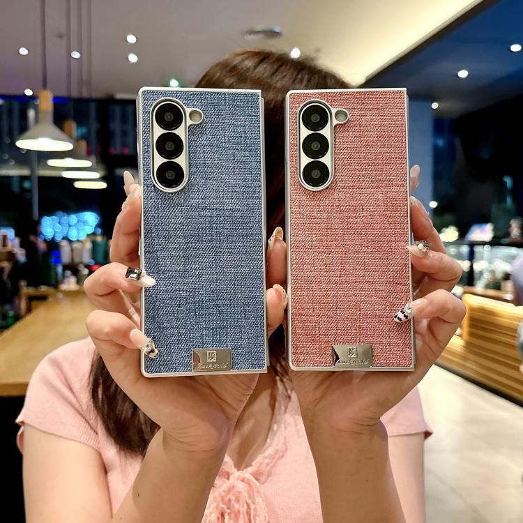 Funda de poliuretano y policarbonato con marco plateado para Samsung Galaxy Z Fold5 5G (rosa)