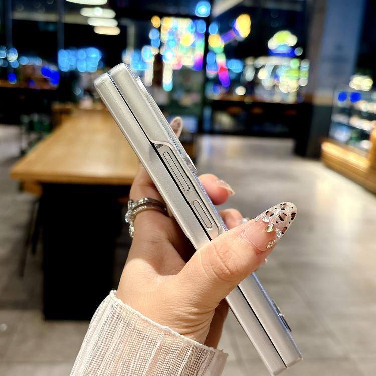 Funda de poliuretano y policarbonato con marco plateado para Samsung Galaxy Z Fold4 5G (rosa)