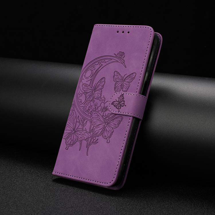Funda de cuero con relieve y diseño de mariposas para Samsung Galaxy A07 5G (morado)