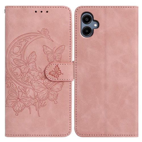 Funda de cuero con relieve y diseño de mariposas para Samsung Galaxy A07 5G (rosa)