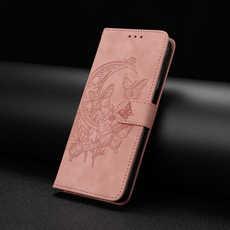 Funda de cuero con relieve y diseño de mariposas para Samsung Galaxy A07 5G (rosa)