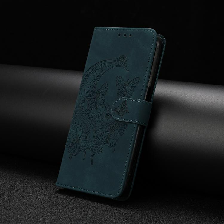 Funda de cuero con relieve y diseño de mariposas para Samsung Galaxy A17 5G (verde)