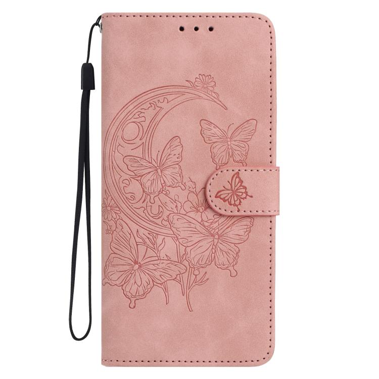 Funda de cuero con relieve y diseño de mariposas para Samsung Galaxy A17 5G (rosa)