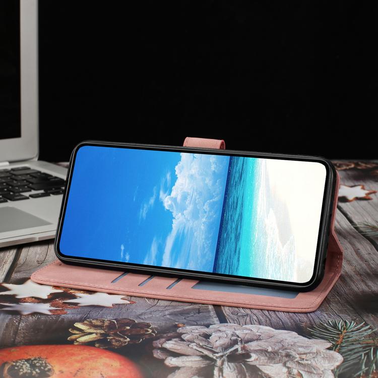 Funda de cuero con relieve y diseño de mariposas para Samsung Galaxy A17 5G (rosa)
