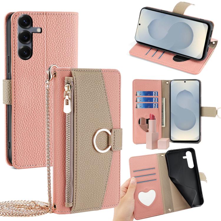 Funda de cuero con textura de lichi para Samsung Galaxy S25 5G (rosa)