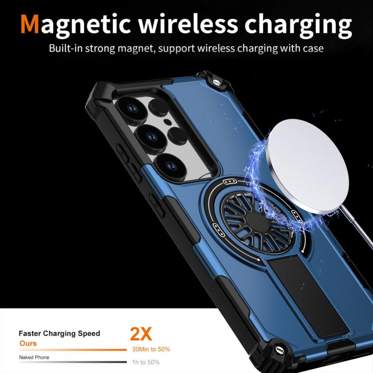 Funda MagSafe para Samsung Galaxy S25 Ultra 5G, a prueba de golpes, con soporte metálico y eje (azul)