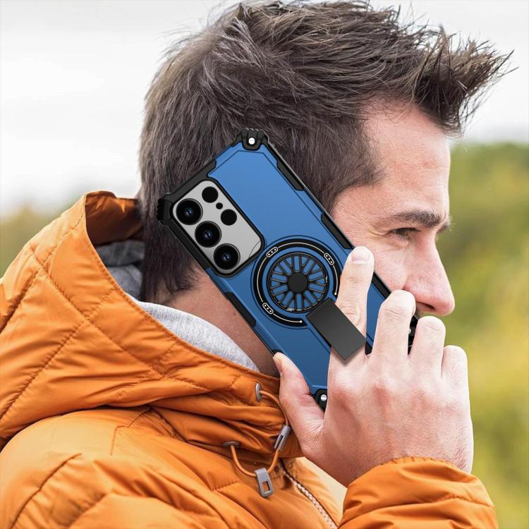 Funda MagSafe para Samsung Galaxy S25 Ultra 5G, a prueba de golpes, con soporte metálico y eje (azul)